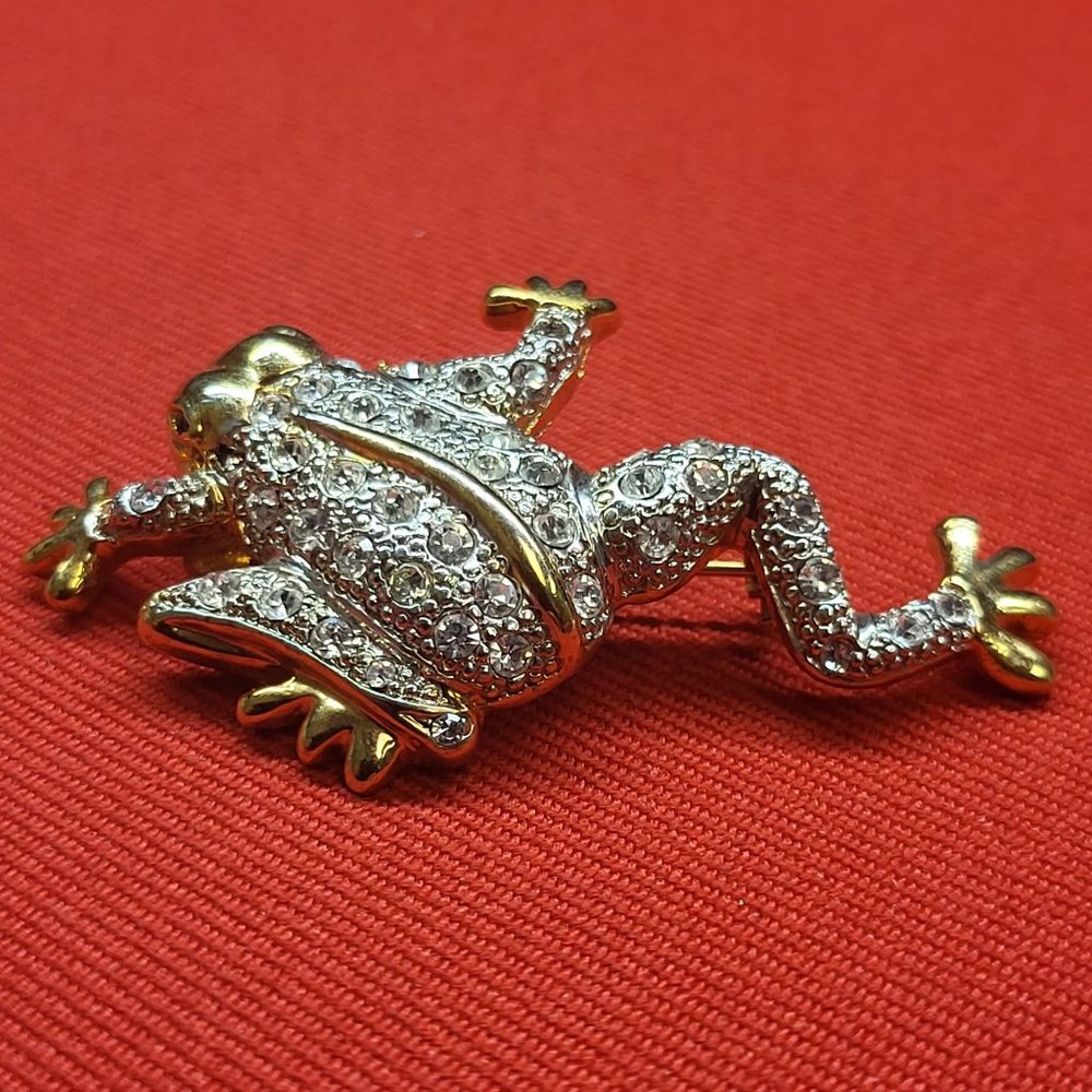 Vintage Rhinestone Frog Toad Brooch Pin - Picture 10 of 12